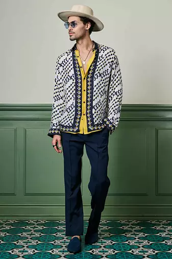 Aztec geometry habutai silk shirt