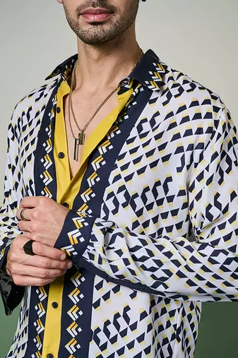 Aztec geometry habutai silk shirt