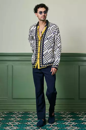 Aztec geometry habutai silk shirt