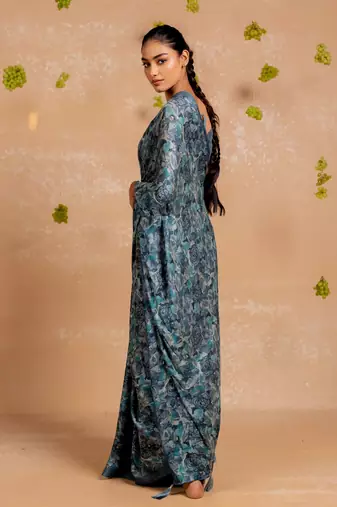 Dusty mauve chiffon  floral print  saree with unstitched blouse piece