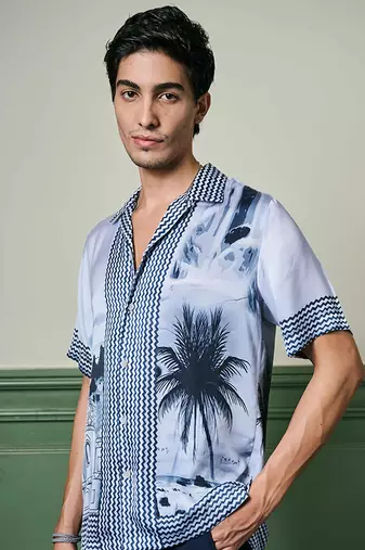 Tropical twilight habutai silk shirt