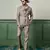 Herringbone textured linen safari suit