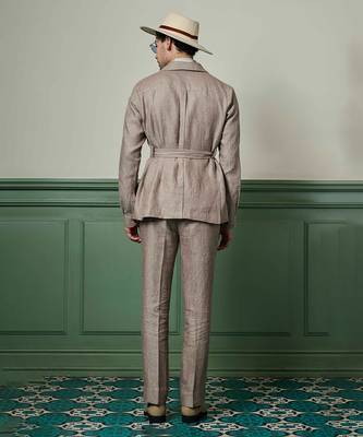 Herringbone textured linen safari suit 3