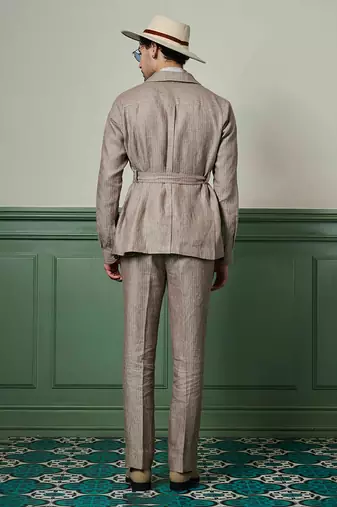 Herringbone textured linen safari suit