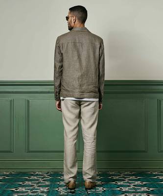 Brown houndstooth linen cuban collar jacket 2