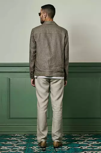 Brown houndstooth linen cuban collar jacket