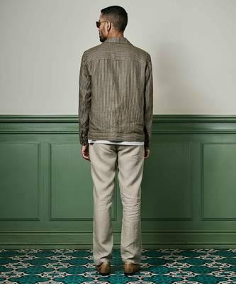 Brown houndstooth linen cuban collar jacket 3
