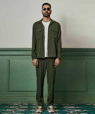 Olive green biscuit crepe coord set 1