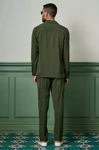 Olive green biscuit crepe coord set