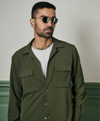 Olive green biscuit crepe coord set 4