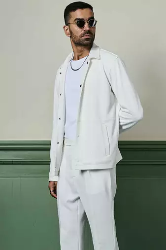 White textured knit jacket