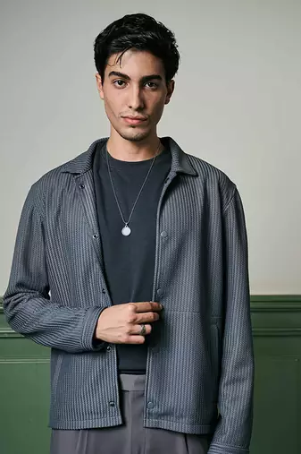 Charcoal grey textured knit jacket