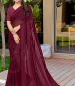 Wine georgette solid tassels  saree with unstitched blouse piece
