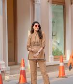 Women Viscose Slub Ethinc Short Kurta With Pent