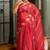 Red chiffon chevron zig zag block print lace border saree with unstiched blouse piece