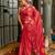 Red chiffon chevron zig zag block print lace border saree with unstiched blouse piece
