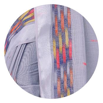 Light lavender cotton blend block print zari border saree with unstiched blouse piece 4
