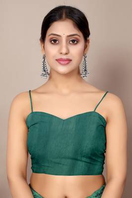 Teal green chiffon floral print leaf print saree with unstiched blouse piece 5