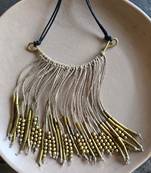 Multi-layered long brass tube necklace