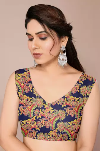 Navy blue chiffon leheriya madhubani print tassels saree with unstiched blouse piece