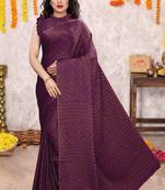Wine chiffon bandhani block print saree with unstiched blouse piece