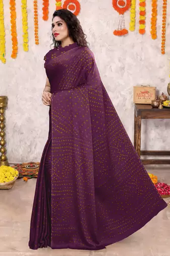 Olive green chiffon floral botanical print printed saree with unstiched blouse piece