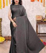 Dark grey chiffon bandhani block print saree with unstiched blouse piece