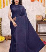Dark blue chiffon bandhani block print saree with unstiched blouse piece