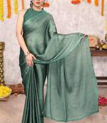 Dusty teal chiffon floral botanical print printed saree with unstiched blouse piece