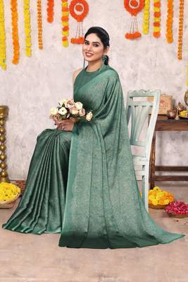 Dusty teal chiffon floral botanical print printed saree with unstiched blouse piece 2