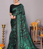 Black art silk floral kalamkari print saree with unstiched blouse piece
