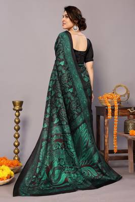 Black art silk floral kalamkari print saree with unstiched blouse piece 4
