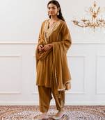 Brown anti fit anarkali suit set