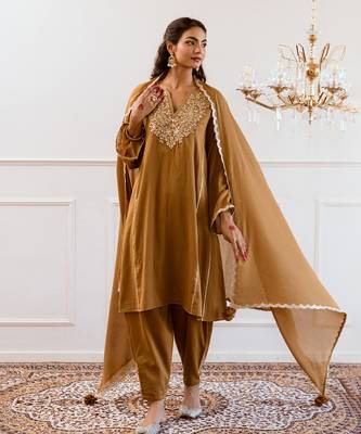 Brown anti fit anarkali suit set 4