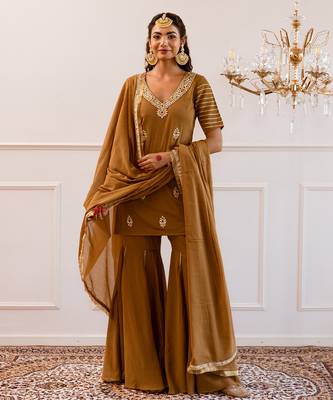 Brown kurta with sharara suit set 1