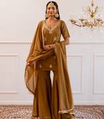 Brown kurta with sharara suit set