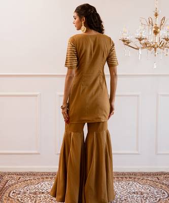 Brown kurta with sharara suit set 2