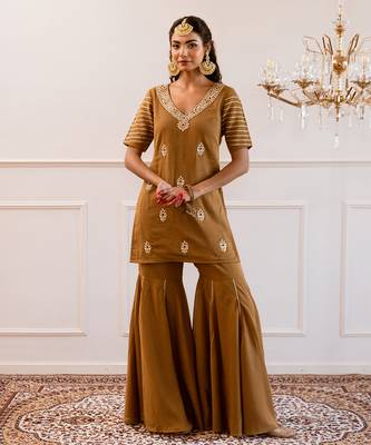 Brown kurta with sharara suit set 4