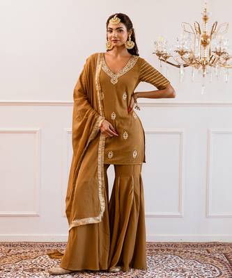 Brown kurta with sharara suit set 5