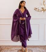 Purple straight embroidered suit set