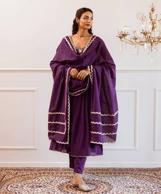 Purple strappy anarkali suit set 1