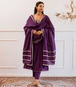 Purple strappy anarkali suit set