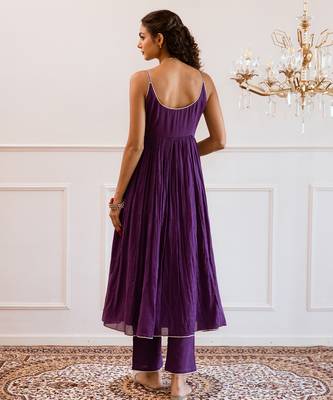 Purple strappy anarkali suit set 3