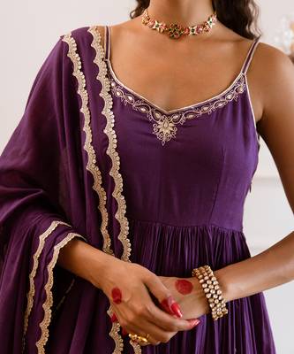 Purple strappy anarkali suit set 4