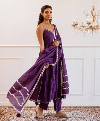 Purple strappy anarkali suit set 5