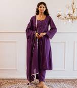 Purple yoke anarkali suit set