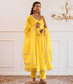 Yellow strappy anarkali suit set