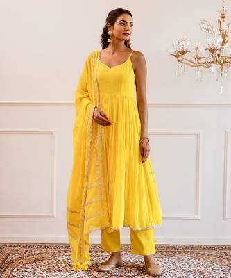 Yellow strappy anarkali suit set 2