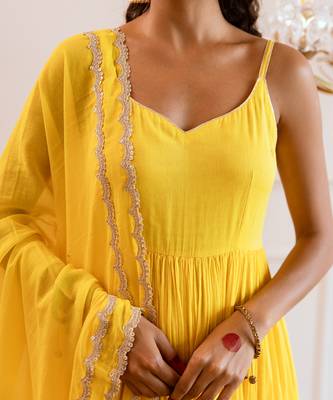 Yellow strappy anarkali suit set 3