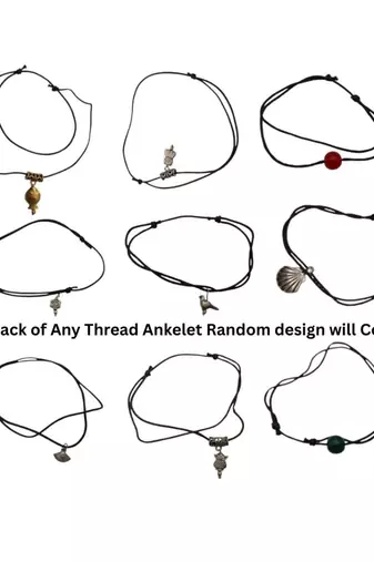 Fashion stylish women's black thread anklets with oxidised beads rope wrist band random combo pack (combo of 2)